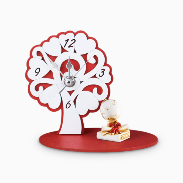 OrologioAlbero della Vita Rosso con Applicazioni in Resina  Tema Laurea