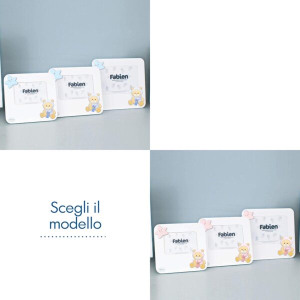 Portafoto Prima Infanzia Bianco Con Applicazione Orso Con Ciuccio In Legno Linea Bear Colorata Cornici Portafoto Albalu Bomboniere