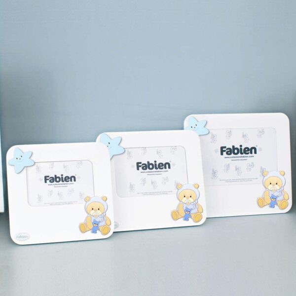 Portafoto Prima Infanzia Bianco Con Applicazione Orso Con Ciuccio In Legno Linea Bear Colorata