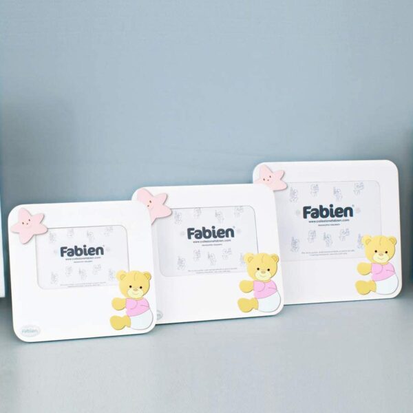 Portafoto Prima Infanzia Bianco Con Applicazione Orso In Legno Linea Bear Colorata