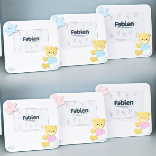 Portafoto Prima Infanzia Bianco Con Applicazione Orso In Legno Linea Bear Colorata Cornici Portafoto Albalu Bomboniere