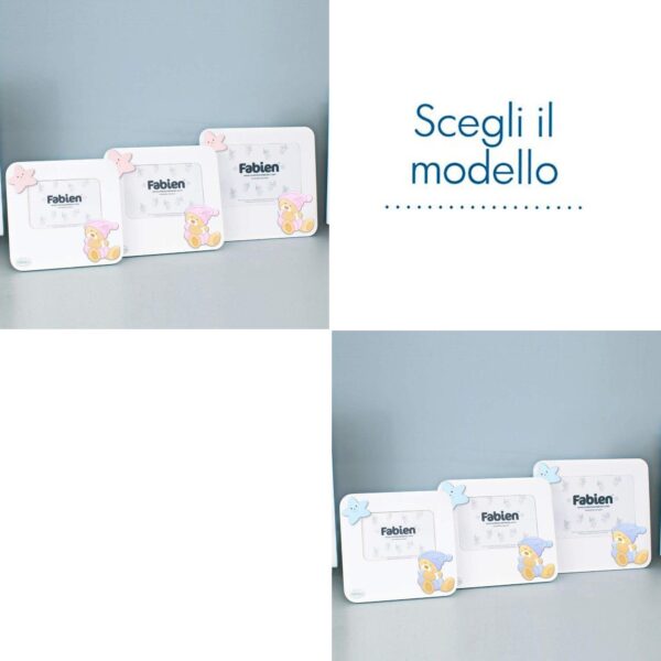 Portafoto Prima Infanzia Bianco Con Applicazione Orso Seduto In Legno Linea Bear Cornici Portafoto Albalu Bomboniere