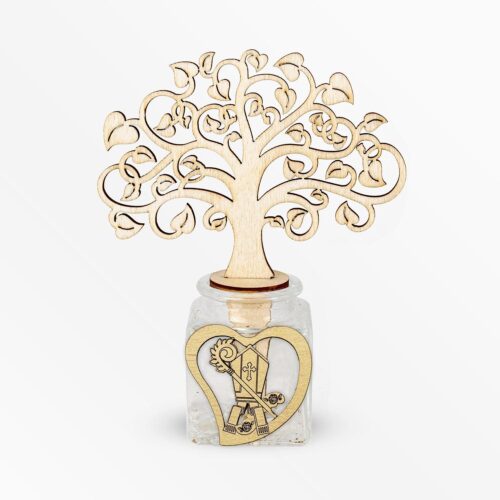 Profumatore Base in Vetro con diffusore Albero della Vita e Applicazione in Legno a Tema Mitra Cresima Profumatori Albalu Bomboniere