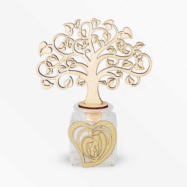 Profumatore Base in Vetro con diffusore Albero della Vita e Applicazione in Legno a Tema Vita
