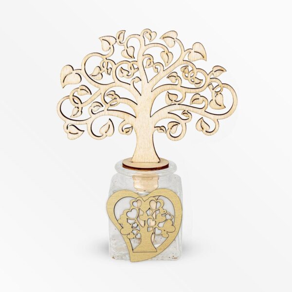 Profumatore Base in Vetro con diffusore Albero della Vita e Applicazione in Legno a Tema Vita