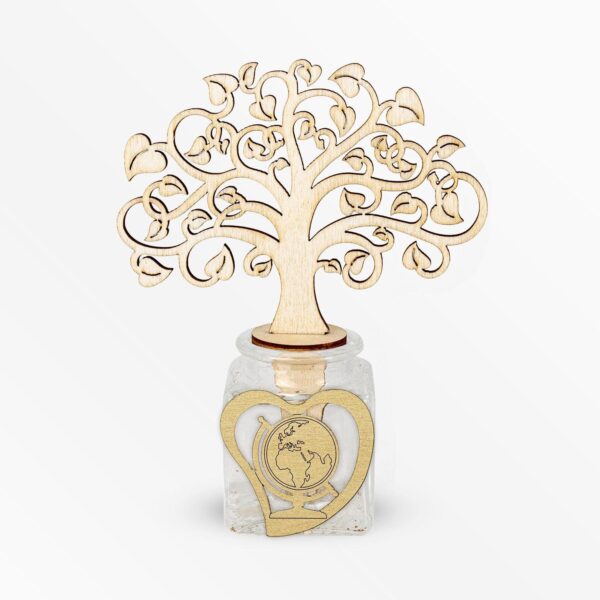 Profumatore Base in Vetro con diffusore Albero della Vita e Applicazione in Legno a Tema Vita