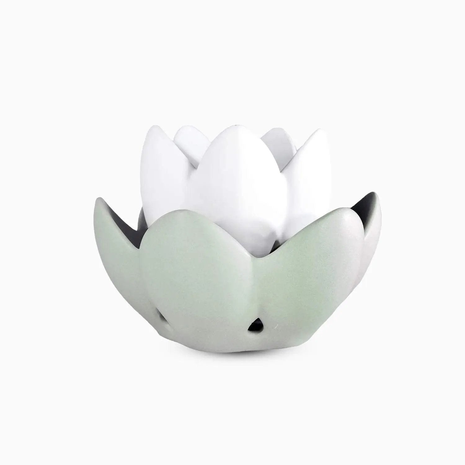 Profumatore Brucia Essenze per Ambienti in Ceramica a Forma di Ninfea Colore Panna e Bianca con Candela Tea Light