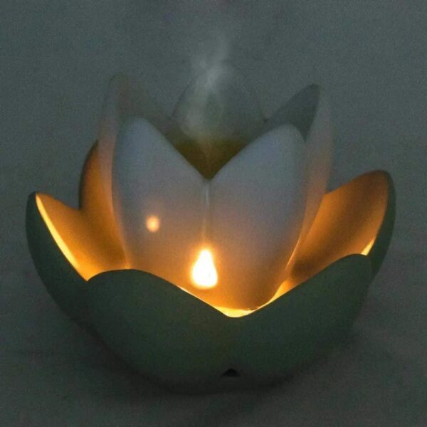 Profumatore Brucia Essenze per Ambienti in Ceramica a Forma di Ninfea Colore Panna e Bianca con Candela Tea Light Profumatori Albalu Bomboniere