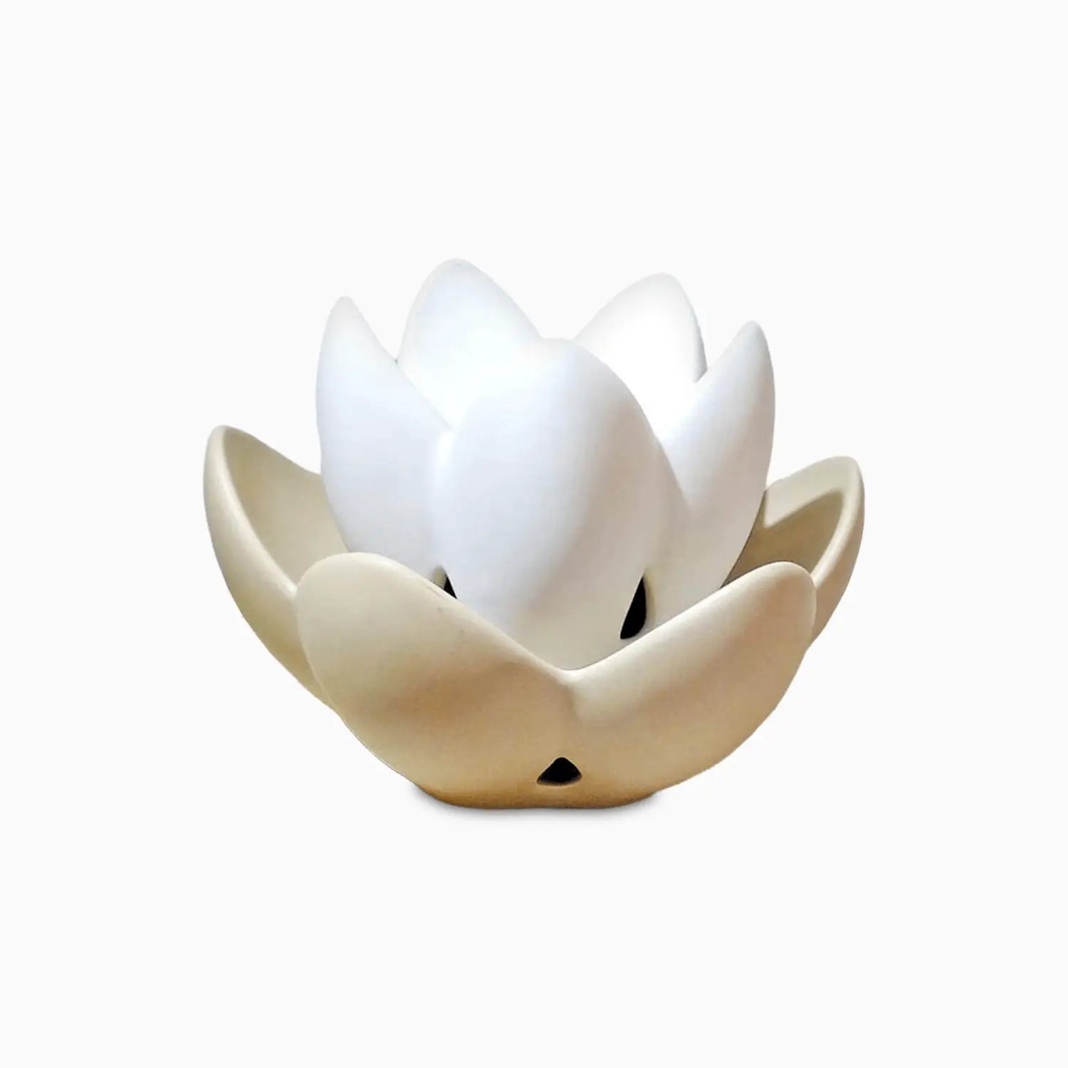 Profumatore Brucia Essenze per Ambienti in Ceramica a Forma di Ninfea Colore Panna e Bianca con Candela Tea Light