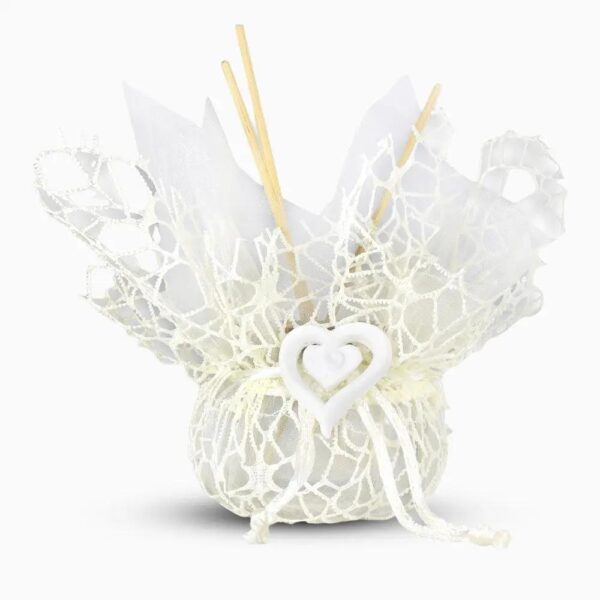 Profumatore Bomboniere cuore Matrimonio in Vetro Con Rete decorata e Applicazione in Gesso Profumatori Albalu Bomboniere