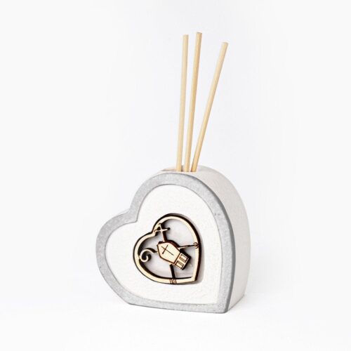 Profumatore a Forma di Cuore in Resina Colorata con Applicazione in Legno Cresima Mitra Vescovo