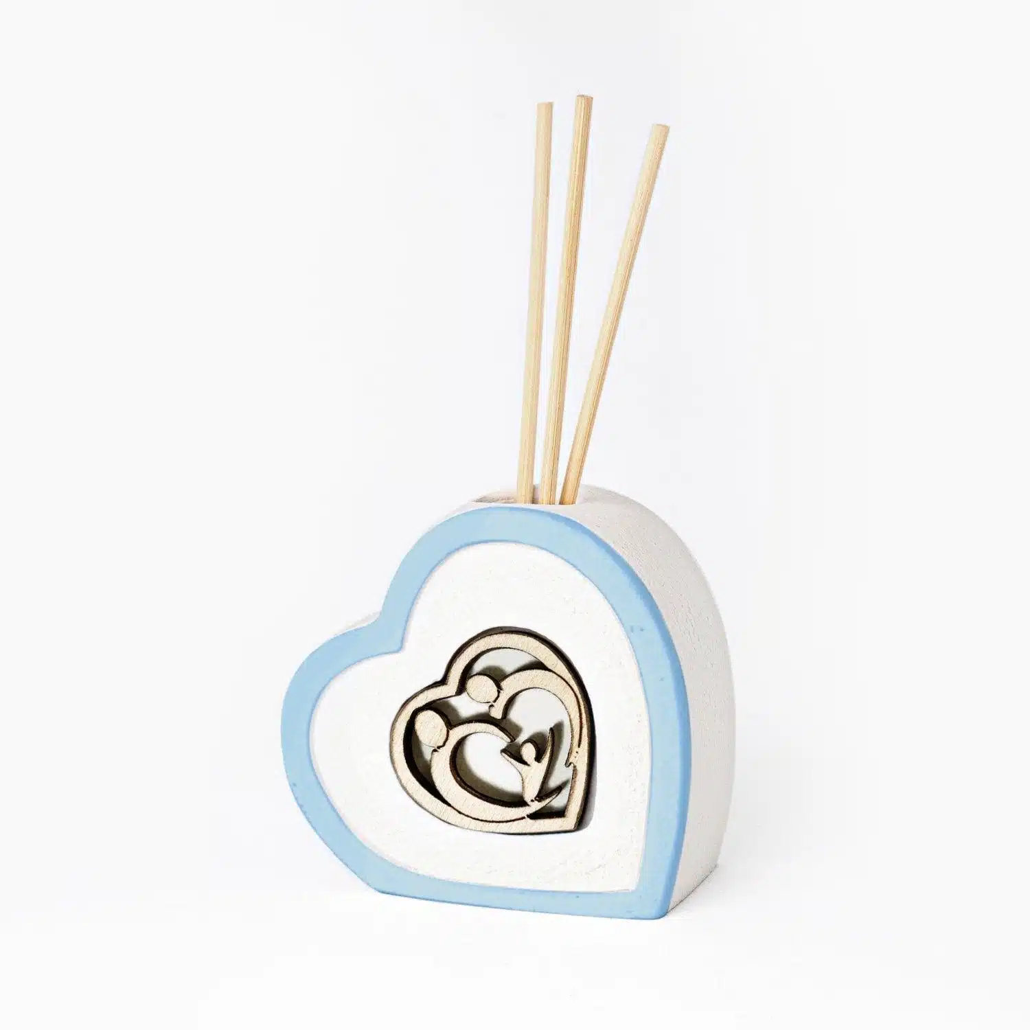 Profumatore a Forma di Cuore in Resina Colorata con Applicazione in Legno Sacra Famiglia