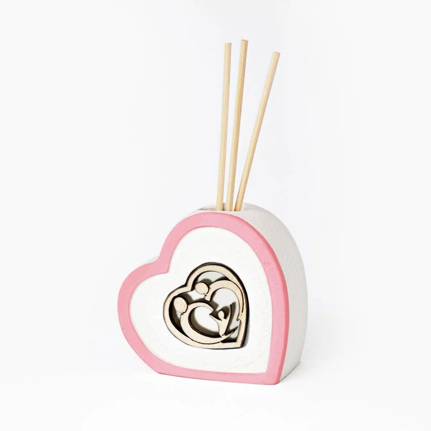 Profumatore a Forma di Cuore in Resina Colorata con Applicazione in Legno Sacra Famiglia