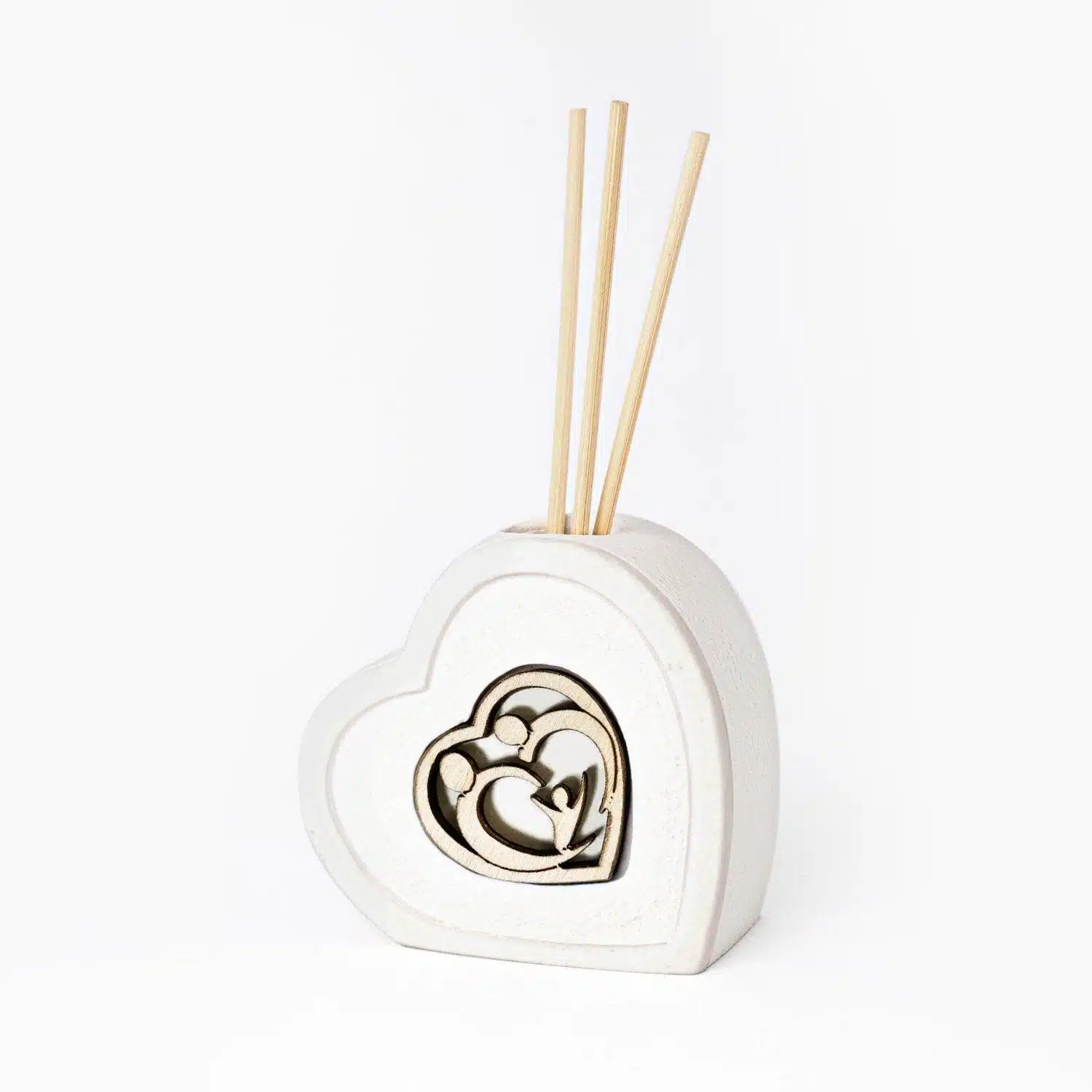 Profumatore a Forma di Cuore in Resina Colorata con Applicazione in Legno Sacra Famiglia