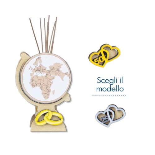 Profumatore in Legno Mappamondo con Applicazioni Anniversario Matrimonio