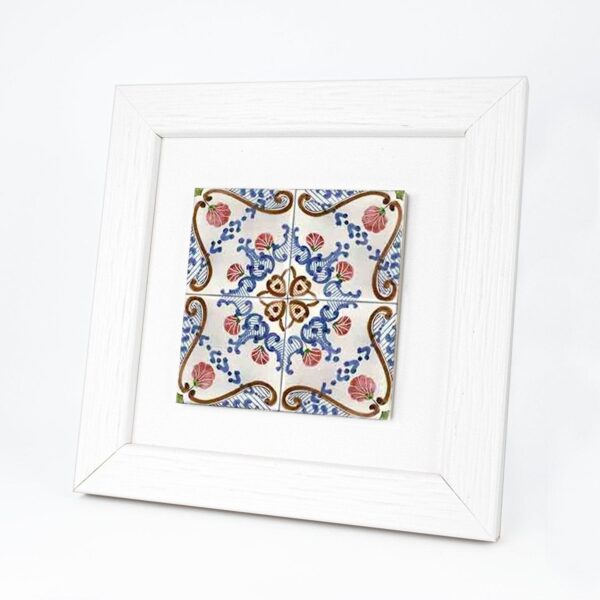 Quadretto in Legno con Piastrella Maiolica in Gres Porcellanato e Cornice Bianca Quadrata