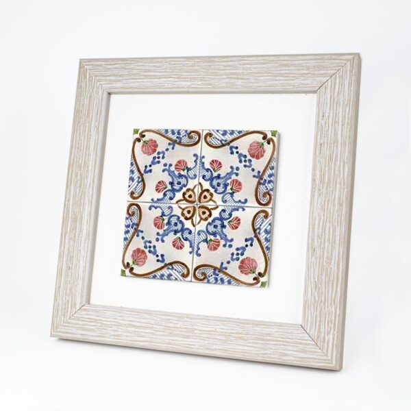 Quadretto in Legno con Piastrella Maiolica in Gres Porcellanato e Cornice Bianca Quadrata