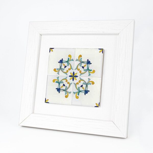 Quadretto in Legno con Piastrella Maiolica in Gres Porcellanato e Cornice Bianca Quadrata