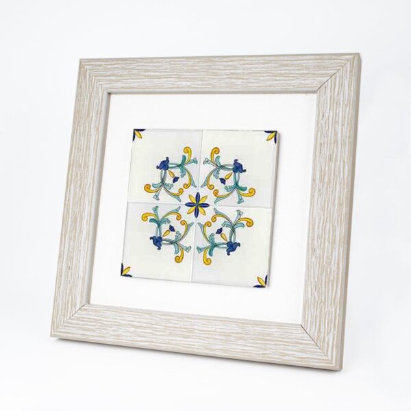 Quadretto in Legno con Piastrella Maiolica in Gres Porcellanato e Cornice Bianca Quadrata