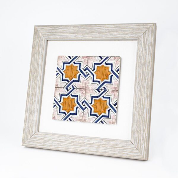 Quadretto in Legno con Piastrella Maiolica in Gres Porcellanato e Cornice Bianca Quadrata