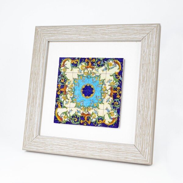 Quadretto in Legno con Piastrella Maiolica in Gres Porcellanato e Cornice Bianca Quadrata Quadretti Albalu Bomboniere