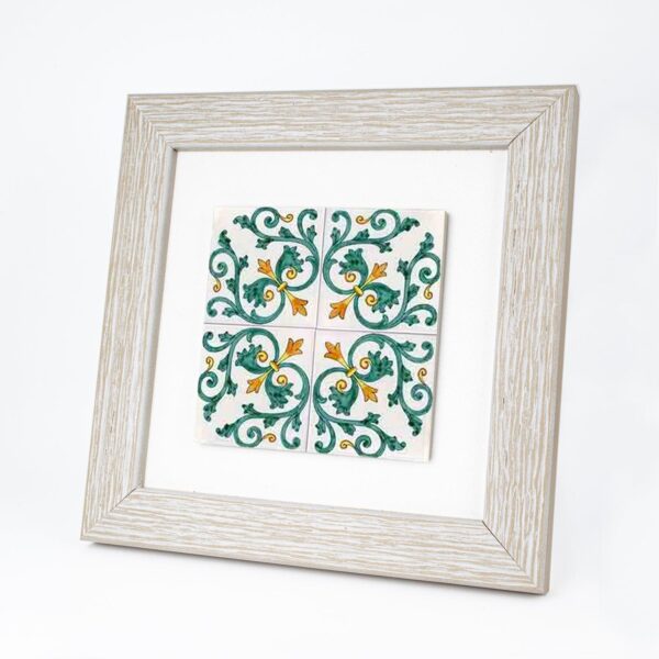 Quadretto in Legno con Piastrella Maiolica in Gres Porcellanato e Cornice Bianca Quadrata