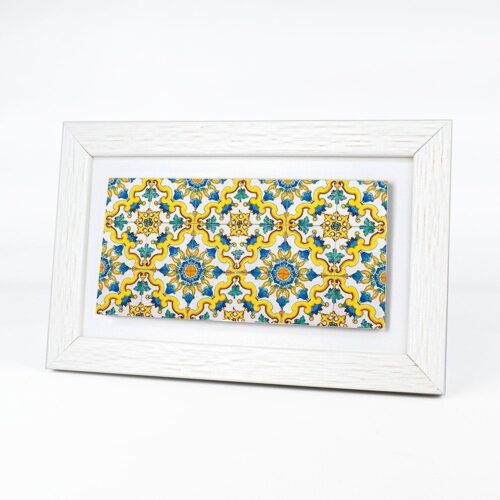 Quadretto in Legno con Piastrella Maiolica in Gres Porcellanato e Cornice Rettangolare