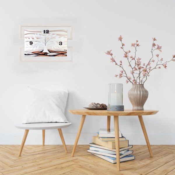 Quadro Orologio Albero Della Vita Bianco Con Cornice Bianca Dipinto A Mano Orologi in Tela Albalu Bomboniere