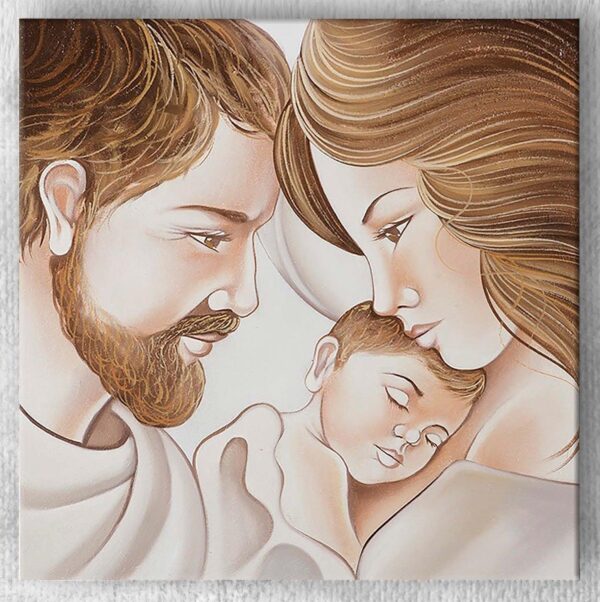 Quadro Religioso Sacra Famiglia Legno Dipinto a Mano misure 55x55 cm