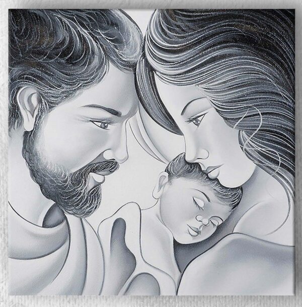 Quadro Religioso Sacra Famiglia Legno Dipinto a Mano misure 55x55 cm