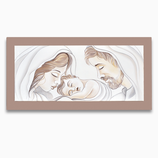 Quadro Sacra Famiglia dipinta a mano con Cornice Tela Tortora- Quadro 100% made in Italy- Quadri in Tela Albalu Bomboniere