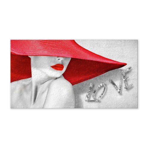 Quadro con Donna e Amore Labbra e Cappello Rosso Stampa su Tela 77x143 Quadri in Tela Albalu Bomboniere
