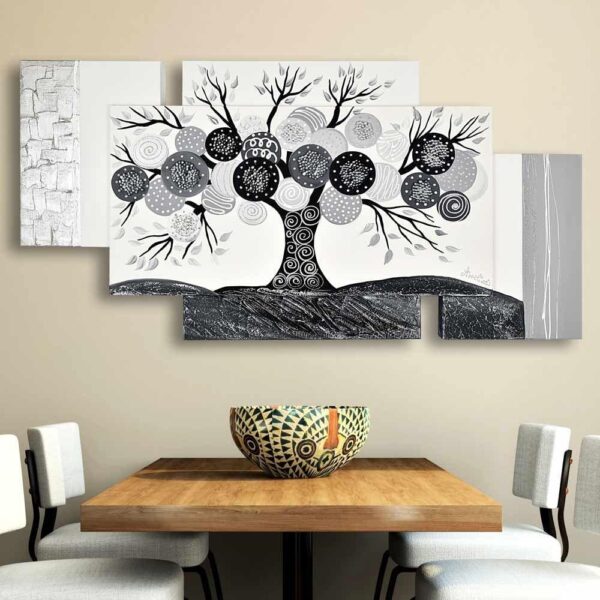 Quadro su Tela Albero della Vita Grigio Multipannello Quadri Multipannello Albalu Bomboniere