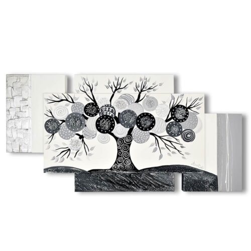 Quadro su Tela Albero della Vita Grigio Multipannello Quadri Multipannello Albalu Bomboniere