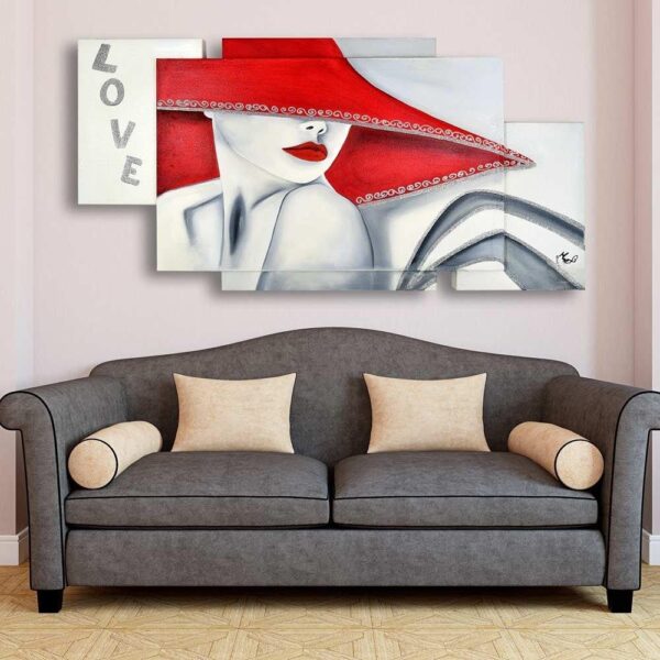 Quadro su Tela Donna Cappello Rosso Love Multipannello Quadri Multipannello Albalu Bomboniere