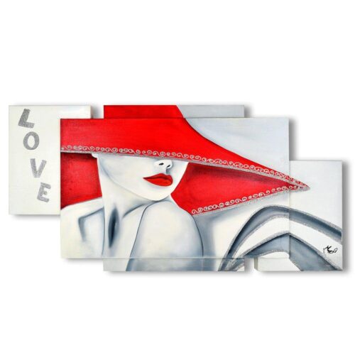 Quadro su Tela Donna Cappello Rosso Love Multipannello Quadri Multipannello Albalu Bomboniere