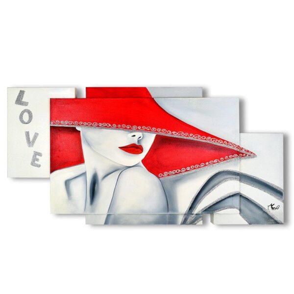 Quadro su Tela Donna Cappello Rosso Love Multipannello Quadri Multipannello Albalu Bomboniere