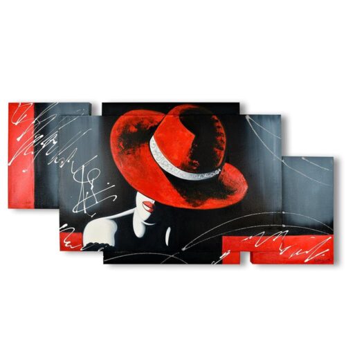 Quadro su Tela Donna Cappello Rosso  Multipannello Quadri Multipannello Albalu Bomboniere