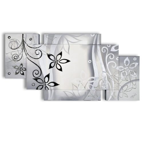 Quadro su Tela Fiori sui Toni del Grigio Multipannello Quadri Multipannello Albalu Bomboniere