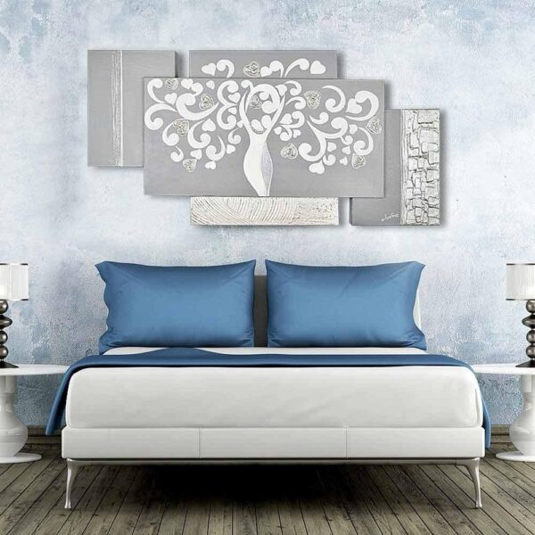 Quadro su Tela Sposi Albero della Vita Grigio Multipannello Quadri Multipannello Albalu Bomboniere