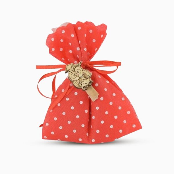 Sacchetti Porta Confetti Rosso a Pois E Applicativi in Legno Confetti inlcusi