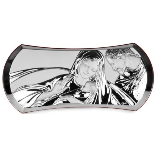 Sacra Famiglia Orizzontale in Argento Laminato con Retro Legno Icone Sacre Albalu Bomboniere