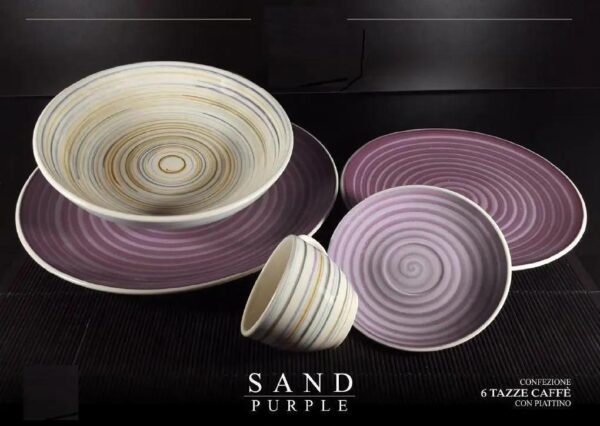 Servizio 6 Tazzine Caffe' In Porcellana E piattino Linea Sand Purple Piatti e Tazzine Albalu Bomboniere