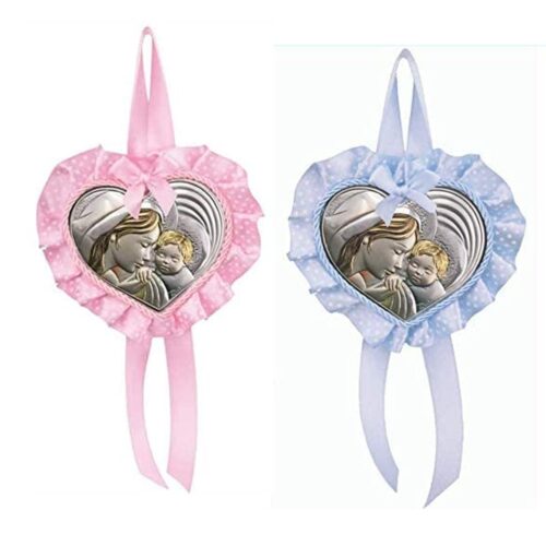 Sopra culla con Cuore Maternità Argento Laminato Colorato Sopraculla e Nastrini Albalu Bomboniere