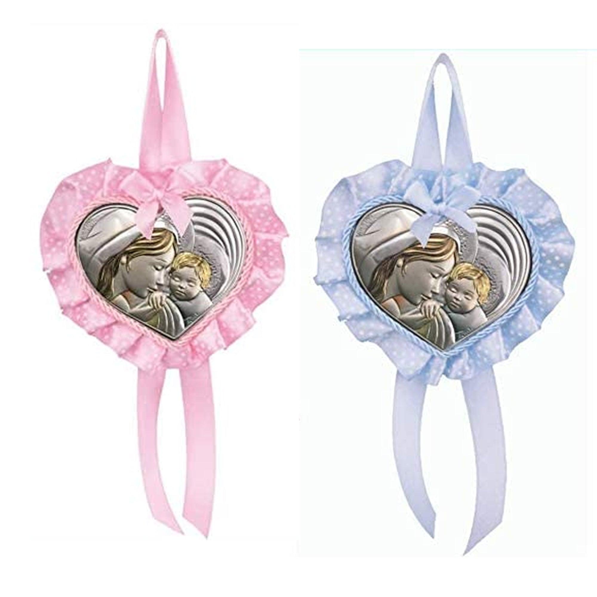 Sopra culla con Cuore Maternità Argento Laminato Colorato Sopraculla e Nastrini Albalu Bomboniere