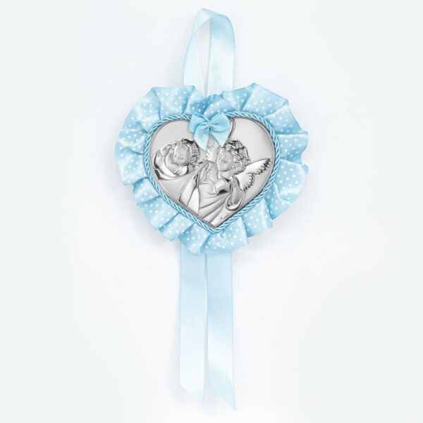 Sopraculla Carillon a Forma di Cuore con Placca in Argento Laminato Angelo con Lanterna