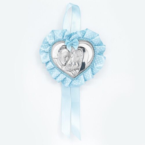 Sopraculla Carillon a Forma di Cuore con Placca in Argento Laminato Sacra Famiglia