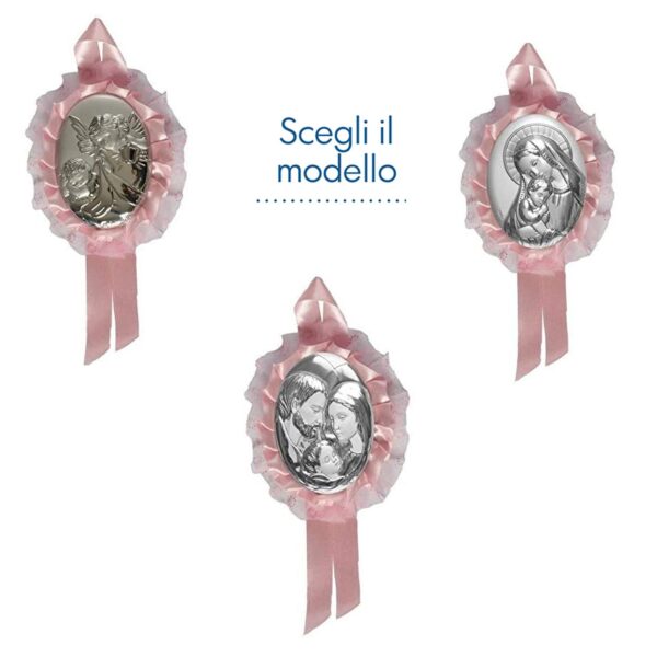 Sopraculla in Tessuto con Placca Icona Sacra e Carillon Sopraculla e Nastrini Albalu Bomboniere