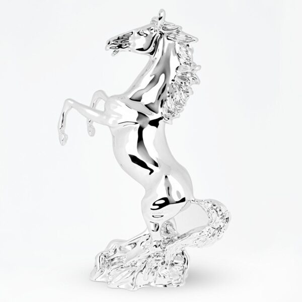 Statua Cavallo Rampante in Resina Argentata Da appoggio Regalo o Arredo Casa Resina Argentata Albalu Bomboniere