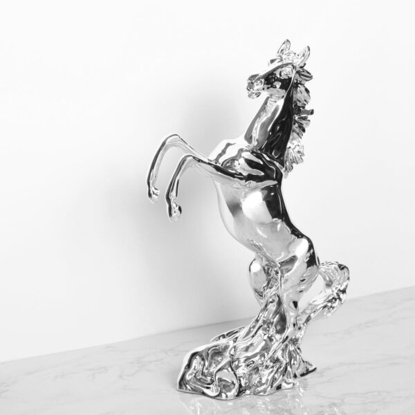 Statua Cavallo Rampante in Resina Argentata Da appoggio Regalo o Arredo Casa Resina Argentata Albalu Bomboniere